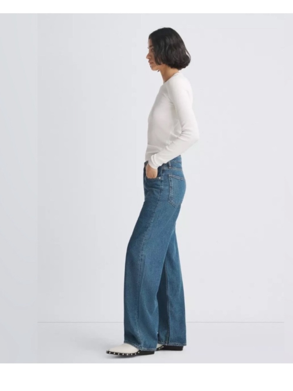 Rag & Bone Logan Featherweight Denim Low Rise Wide Leg Jeans Size 27 Lily Wash - Picture 2 of 13